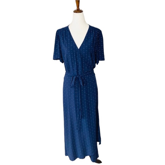 Gap navy blue short sleeve maxi wrap dress with tiny white polka dots, XL - Picture 6 of 11